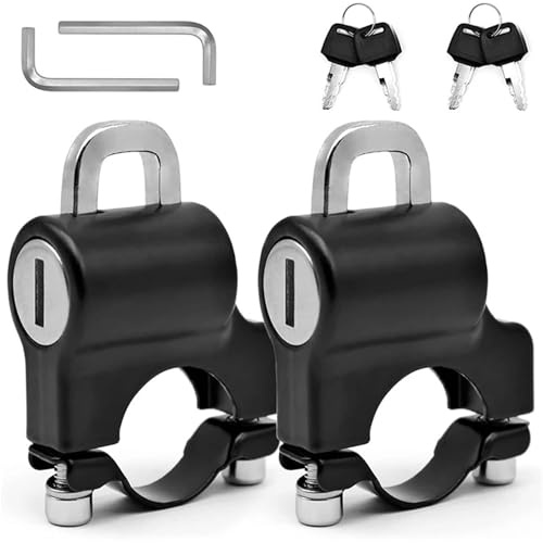 GCLANXI Antivol universel for casque de moto (1 ou 2 pièces), fixation guidon, cadenas de sécurité en métal, diamètre 22-26 mm, avec clé, for motos électriques.(2 Set)