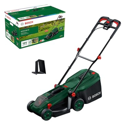 Bosch Cordless Lawn Mower ROTAK18V-34 (Cutting Width: 34 cm, Height of Cut: 25-65 mm, 35 l Fabric Grass Bag, Mulch plug, without Battery)