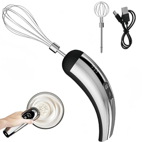 Frullatore Elettrico Sbattitore per Uova con Frusta Doppia In Acciaio Inox, 5 Velocità, Frullatore Portatile a Mano per Cucina Ricaricabile Usb Silver Black