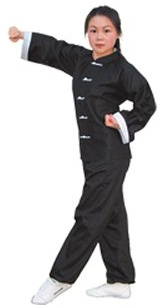 Tiger Claw Kung Fu Uniform - Black with White Trim - Size 7