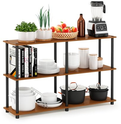 Furinno TURN-N-TUBE Storage Shelves, 3-Tier 47.4 Wide Book Shelf, Corner Shelf, Toolless Open Shelves, for Organization and Storage, Living Room, Garage, Home Office, Light Cherry