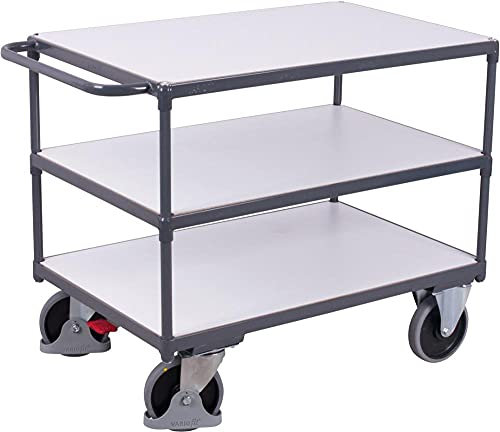Schwerer ESD Tischwagen mit 3 Ladeflächen Traglast (kg): 500 Ladefläche: 1200 x 800 mm RAL 7024 Graphitgrau