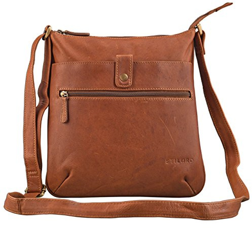 STILORD Lina Elegante Vintage Damen Umhängetasche Schultertasche klein Abendtasche Klassische Handtasche 10.1 Zoll Tablettasche echtes Rinds-Leder Farbe:Cognac - braun