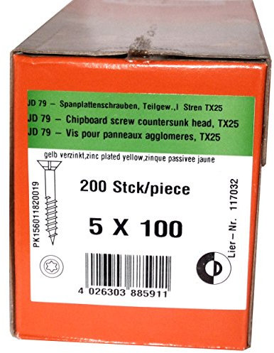 Torx Spanplattenschrauben 5,0 x 100 mm, Dresselhaus JD79, I-Stern, 200 Stk/Paket