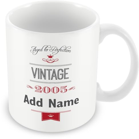 MUGGZ Vintage 2005 (Age 21) Aged to Perfection Personalised Mug - Customised 21st Birthday Gift - Add Name - Red