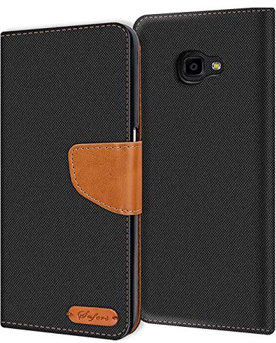Verco Coque pour Galaxy XCover 4, Étui Portefeuille Compatible avec Samsung Galaxy XCover 4 Case Textures de Fibre Housse de Protection, Noir