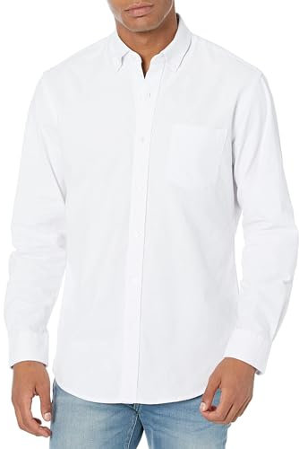 Amazon Essentials Chemise Oxford à Une Poche et Manches Longues Coupe Régulière Homme, Blanc, M