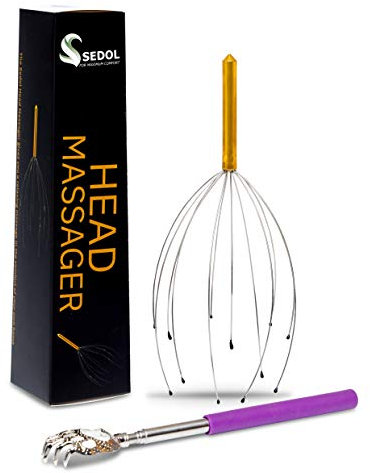 Sedol Portable Head Massager and Telescopic Extendable Back Scratcher Pamper/Massage Set – Itching/Stress Relief Tool for Hair Growth Stimulation and Easy Back Scratching. Comes in a Gift Box