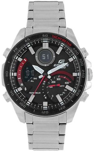 Casio Gents 48.00mm Solar Watch with Black Analogue - Digital dial and Silver Metal Bracelet Strap ECB-900DB-1AER