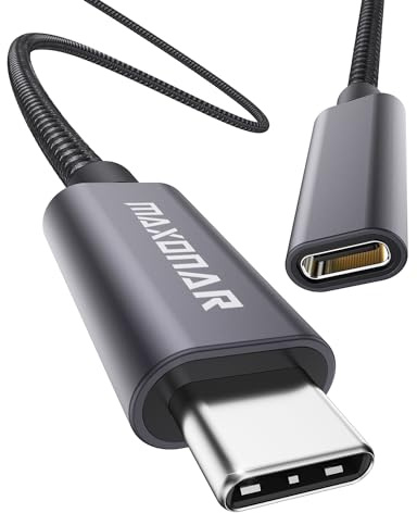 Maxonar USB C Verlängerungskabel 0,5M Typ C Stecker auf Buchse Verlängerungskabel USB3.2 Gen2 (10Gbit/s) Lade/Sync-Extender für PSVR2 MacBook Air M2 2022 M1 Max Galaxy S23/S22/Note20 Pixel 8 Grau