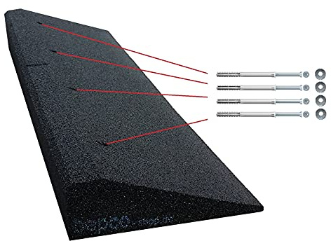 bepco Bordsteinkanten-Rampe mit Befestigungs-Set, LxBxH: 100 x 25 x 10 cm aus Gummi (schwarz) Auffahrrampe,Türschwellenrampe, mit eingelagerten Unterlegscheiben zur Befestigung