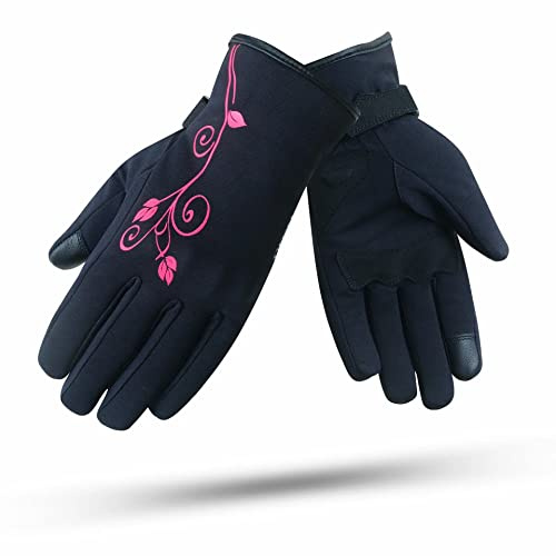 DEGEND LADY1 | Guanti Moto da Donna Invernale Impermeabili e Traspiranti con Fodera e Protezioni per Donne, Nero Rosa, L