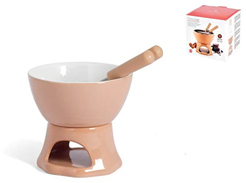 Home 8651100 Service à fondue Chocolat, Stoneware, Beige/blanc 4 pièces