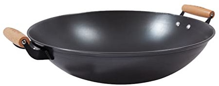 YYUINU Gusseisen-Wok, Binauraler Wok, Braten Große Eisenpfanne, Schwarz,40cm(15.8inch)