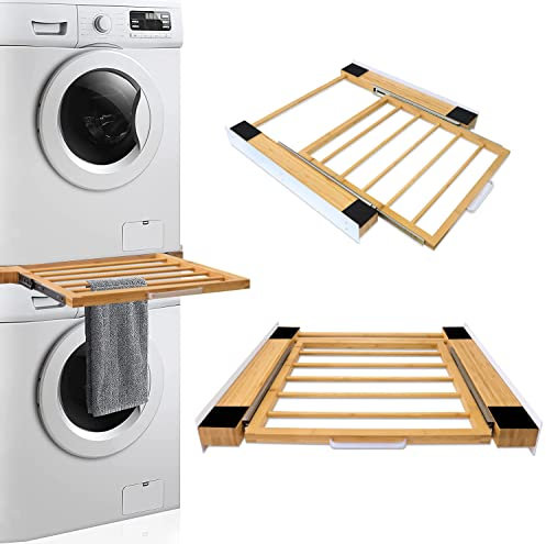 NIUXX Kit de Superposition Universel avec Tablette Coulissante, Accessoires pour Lave-linge/Sèche-linge, Universel Cadre Intermédiaire pour Lave-linge et Sèche-linge avec Corde à Cliquet, 47-60 cm