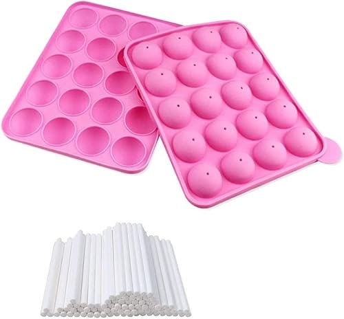 Norhogo 1 stampo in silicone per cake pop, 20 stampi rotondi in silicone, con 20 bastoncini per cupcake, caramelle, gelatina e cioccolato