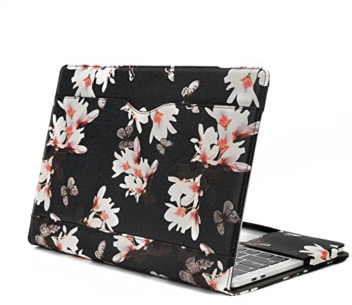 TYTX Compatible with MacBook Pro Leather Case 13 Inch 2016-2022 (A1989 A1706 A1708 A2159 A2289 A2251 A2338 M1 M2) Laptop Sleeve Protective Folio Book Cover (New MacBook Pro 13, Black Flower)
