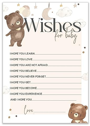 The Little Party Company Baby Shower Game - Pack of 10 Baby Teddy Bear Wishes For Baby Cards (BWISH10)