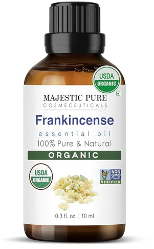 Majestic Pure Organic Frankincense Essential Oil - 100% Pure Frankincense Oil for Pain Relief, Skin Care, Hair Care & Aromatherapy, Premium Grade for Diffuser & Oil Diffuser - 0.3 fl oz