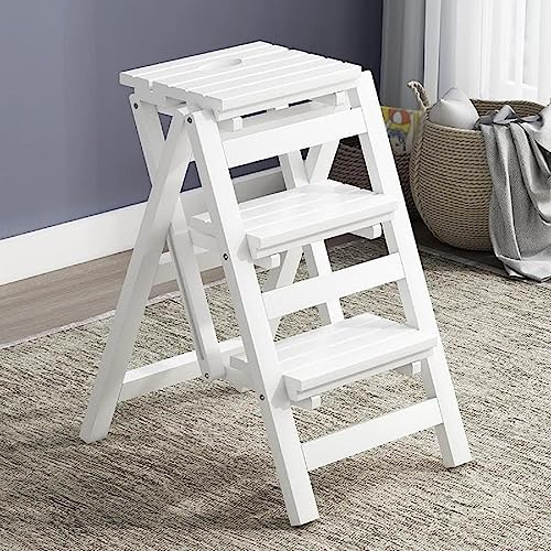 Escabeau pliant multifonctionnel à 3 marches, escabeau portable en bois for adultes antidérapant 350 lb portant une pédale robuste for la maison, le bureau, la cuisine, la chambre à coucher ( Couleur