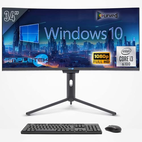 SIMPLETEK - PC All In One 34 Wide Curved Screen | Core i3 | Windows 10 Pro | 8GB RAM | 240GB SSD | Integrierte 2K Webcam | WiFi 6 und BT 5.2