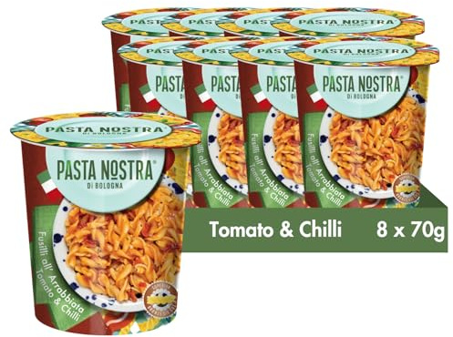 Pasta Nostra Instant Pasta Pots, Authentic Italian Spicy Arrabbiata Fusilli Pasta, Convenient & Quick Meal Solution, Pack of 8 x 70g Servings, Made in Italy, Ready to Eat in Just 5 Minutes