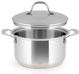 H&H Casserole haute en acier inoxydable et cuivre, 2 poignées, 18 cm, avec couvercle