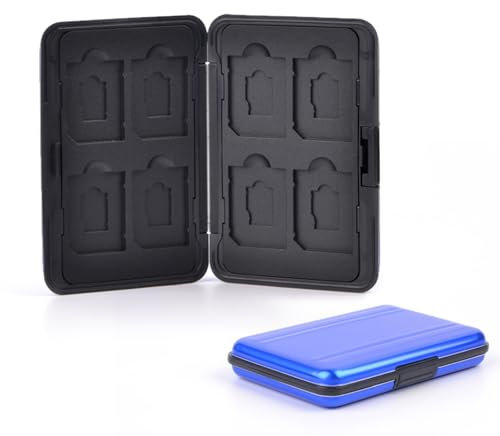 Olakin Schutzhülle für Speicherkarten mit 16 Kartenfächern, Tragetasche SD Karten Case Box für 8 SD und 8 TF Karten, Wasserdicht Schutzhülle, für Micro SD SDXC SDHC SD SDXC (Blau)