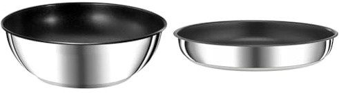 Tefal Ingenio Preference Poêle Wok 26 cm, Induction, Acier inoxydable, Revêtement antiadhésif & Ingenio Preference Poêle 22 cm, Empilable, Acier inoxydable, Revêtement antiadhésif