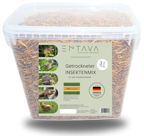 ENTAVA 3l nachhaltiger Insektenmix getrocknet in Premium-Qualität, Vogelfutter, Koifutter, Igelfutter, Eichhörnchenfutter, ganzjähriges Futter für Wildvögel