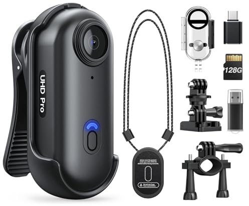 Losfom Z10 4K Action Camera, 128GB Wearable Sports Camera with Waterproof Case, Magnetic Clip, and Quick-Mount Accessories, Small Body Cam for Cycling, Diving, Travel (No WiFi No Bluetooth