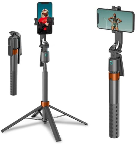 Face Tracking Tripod for iPhone/Android,70 Extendable Tripod for iPhone & Selfie Stick with Detachable Remote, 360° Rotatable, Gesture Control,Phone Stand for Filming Video,Vlog Recording