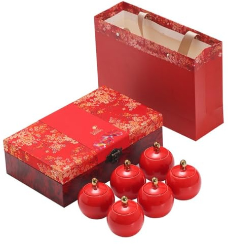 MANAFEEL Ceramic Tea Caddy Ceramic Loose Tea Storage Cans 6 Small Sealed Cans Home Kitchen Storage Cans Chinese Tea Set Six Cans Gift Box Set Tea Canister(A)