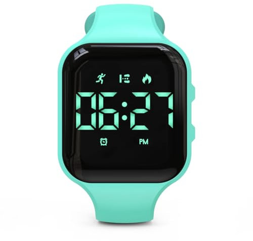 Focwony Orologio Fitness Tracker LED per Bambini, Contapassi Digitale, Orologio da Polso, Contapassi/Distanza/Calorie/Sveglia, Ottimo Regalo per Bambini, Adolescenti, Ragazze e Ragazzi (Verde-Quadrato