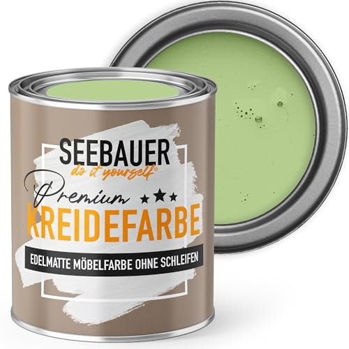SEEBAUER diy Kreidefarbe für Möbel Hellgrün 375ml für Innen (No. 735 Spring Feeling) Möbelfarbe ohne Schleifen - Holzfarbe extra matt - Holzlack, Möbellack hohe Deckkraft