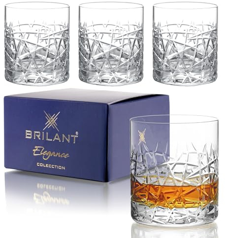 Brilant Avallon Whiskey Glasses Kristallgläser Set - Elegante Bleifreie Tumbler für Whisky, Rum und Cocktails - Präzise Handwerkskunst Wiskeygläser Set in Geschenkbox, Ideal als Whisky Gläser, 4 Stk.
