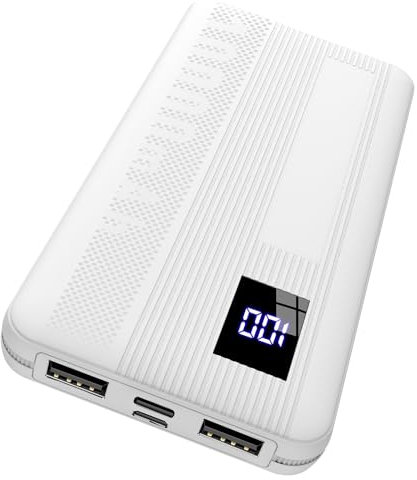 Power Bank, 10000mAh powerbank Sottile 5V/3A Ricarica Rapida, con USB C Input Batteria Esterna Display Digitale LED per iPhone 16 15 14 13 12 Pro Max Mini Plus Samsung Huawei iPad Pro Android etc