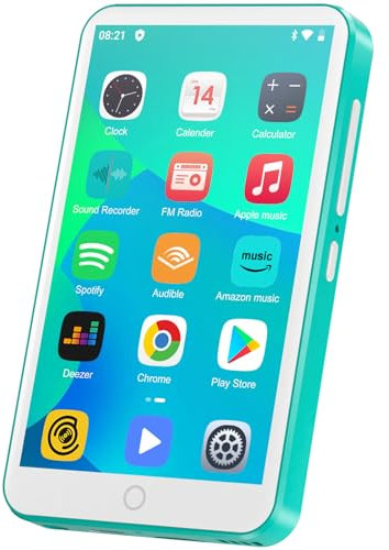 Lettore MP3 con Bluetooth e WiFi, Oilsky 80GB Mp3 Mp4 Musicale Lettore, Lettore Schermo Tattile da 4 pollici 1080P, MP3 Android Spotify Portatile (Ciano)