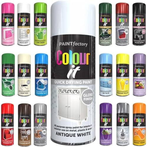 Spray Paint White Antique Gloss Finish 400ml - Quick Dry Aerosol Can All Purpose for Wood, Metal, Plastic, Interior & Exterior