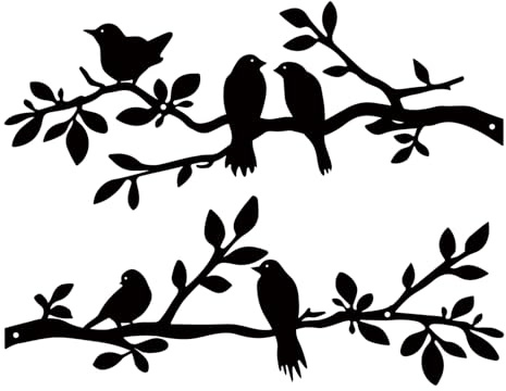 ESTART Wanddekoration mit Vögeln aus Metall, 2 Stück, lebendige Vögel auf AST, Silhouette, für den Außenbereich, Wandskulptur zum Aufhängen, für Zuhause, Küche, Balkon, Garten (Schwarz)