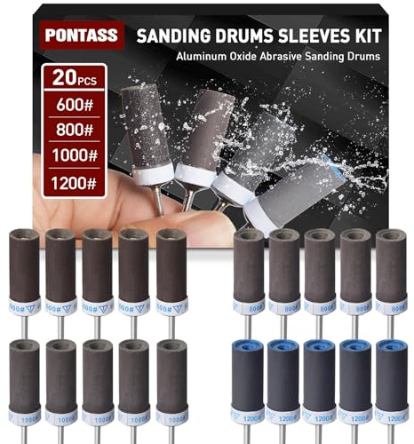 20 Pièces 600/800/1000/1200 Grains Tambours de Ponçage pour Outil Rotatif Dremel, Mèches de Ponçage, Manchons Abrasifs Avec des Tiges de 3 mm, Manchons de Ponçage pour le Ponçage et le Polissage