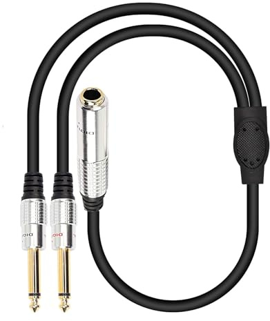 GERUI 6,35 mm TRS Stereo Buchse auf, TRS Buchse zu Dual Stereo Stecker Y Splitter Audio Verlängerung Adapter für Verstärker, Mixer, Gitarren Langlebige Aluminiumlegierschal-50CM
