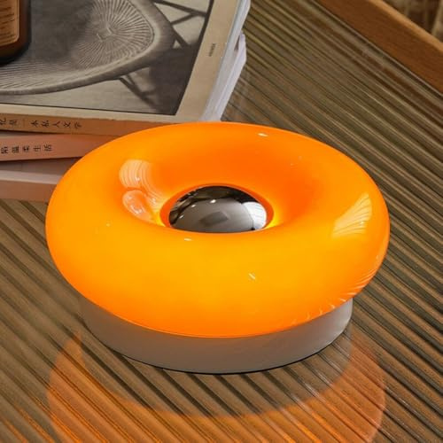 LOGT LED Donut Tischlampe Kabellos Akku Donut Lampe Orange USB Aufladbar Nachttischlampe Touch Schalter Dimmbar Tischleuchte Batteriebetrieben Modern Kinderzimmer Licht für Schlafzimmer Wohnzimmer