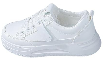 Zapatillas deportivas para mujer, color blanco, cómodas, ligeras, transpirables, antideslizantes, para caminar, con cordones, monocolor, suela gruesa, para el día a día, Blanco, 37 EU