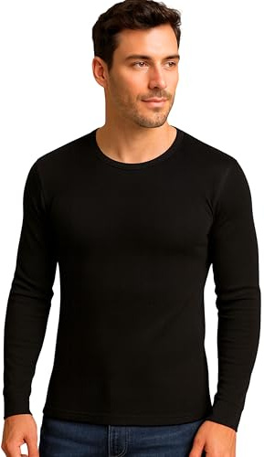 Liabel Maglia Intima Uomo Caldo Cotone Manica Lunga (Confezione da 2) Soffice e Vaporosa Maglia Intima Invernale Effetto Termico Naturale Bianche o Nere M-XXL (IT, Testo, M, Nero Girocollo - 2pz)