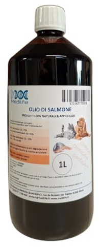 Medilife Olio di Salmone per Cani e Gatti, Integratore Naturale con Omega 3-6-9 e Vitamine, 1L