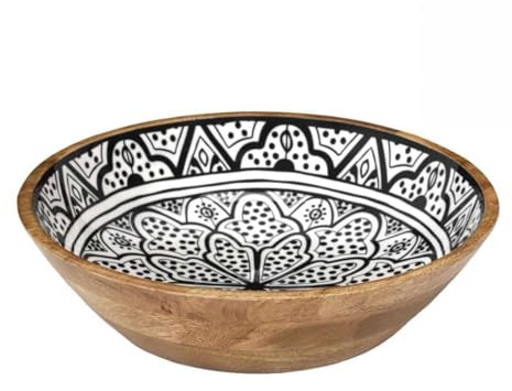 Saladier en bois de manguier avec motif mandala noir (Ø28 cm) - MANGO