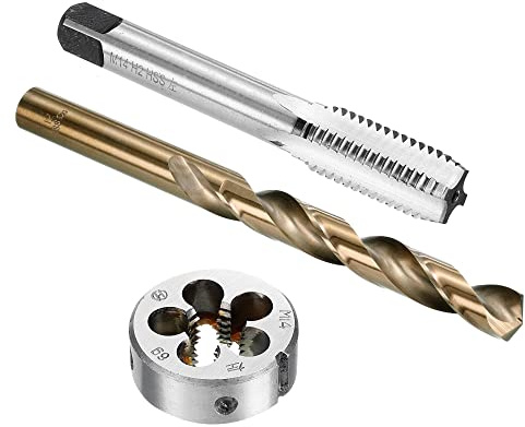 OYSKGNCMW Set di Maschi e filiere e Punte da Trapano, Maschio per fresatura con Filettatura Sinistra M14 x 2 e filiera Tonda, Punta elicoidale in Acciaio rapido al Cobalto da 12 mm