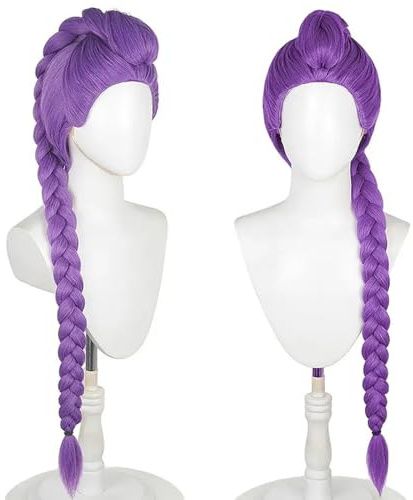 LYPPUL Lång lila peruk cosplay barn, lila flätad peruk, peruk cosplay barn anime, cosplay peruk för kvinnor och män, barn anime kostym peruker för halloween karneval party maskboll