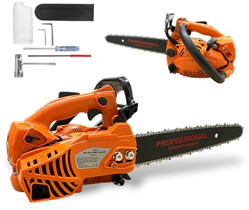 Motosega a Scoppio 25CC 2 Tempi da Potatura con Barra Carving da 30cm Potenza 0.9kW 10000 Giri/min Avviamento Easy-Start Sistema Antivibrazioni Kit Montaggio incluso Super Leggera 2.4Kg